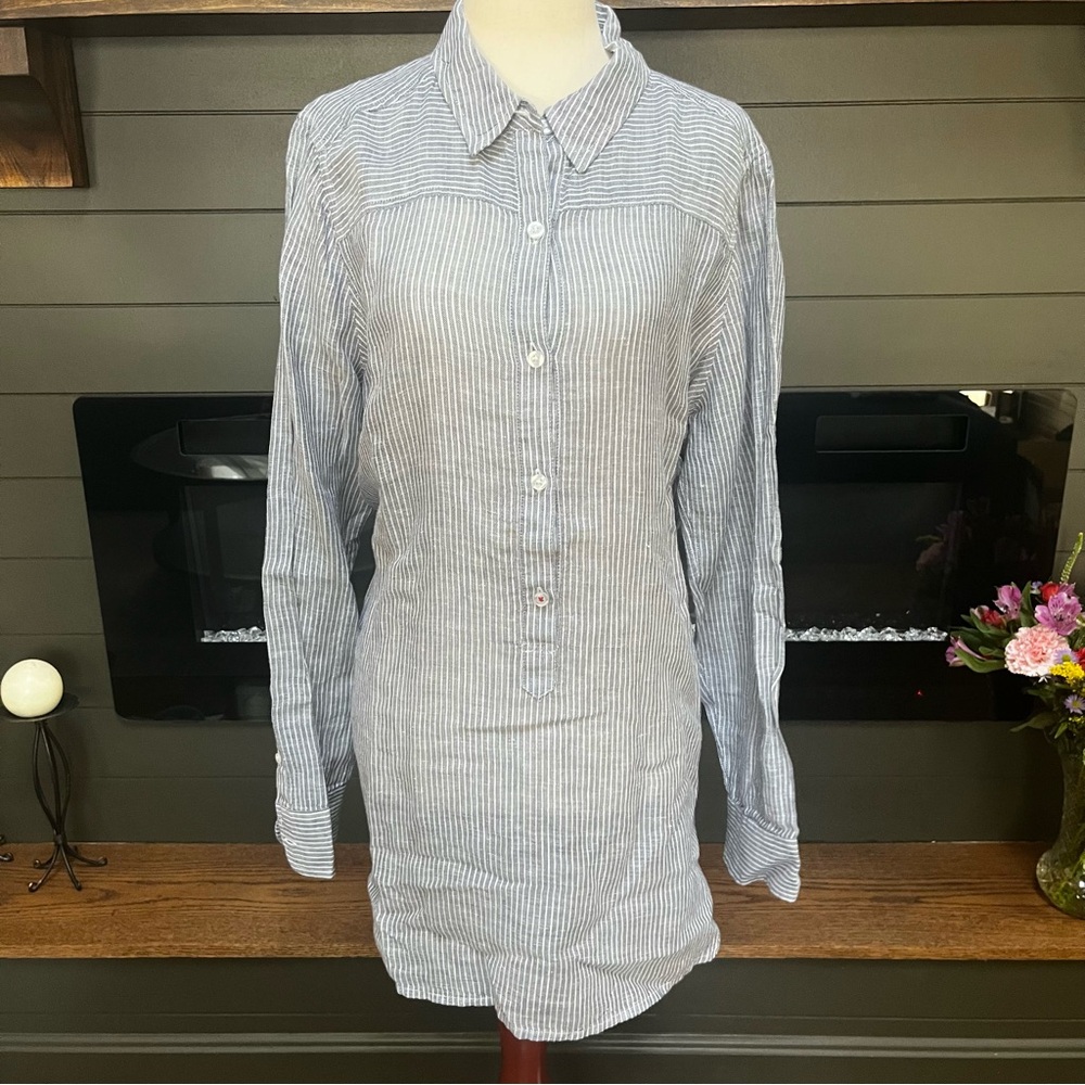 Lucky Brand - Grey & White Striped Button Down Shirt - Size L